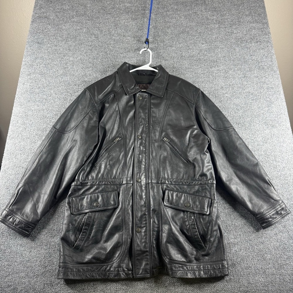 Wilsons Leather Coat Mens L Black Leather Mid Length Insulated Overcoat